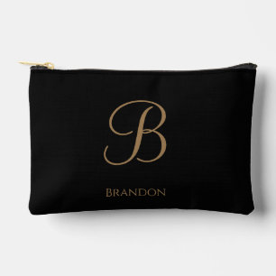 Black Gold Personalised Name and Monogram Accessory Pouch
