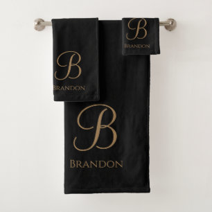 Black Gold Personalised Name and Monogram Bath Towel Set