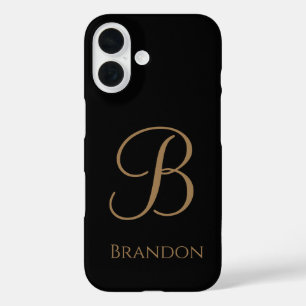 Black Gold Personalised Name and Monogram iPhone 16 Case