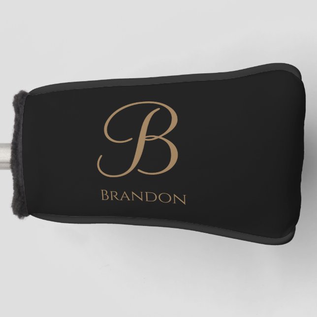 Black Gold Personalised Name and Monogram Golf Head Cover (Front)