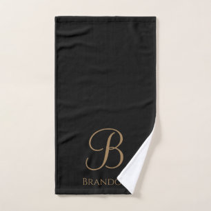 Black Gold Personalised Name and Monogram Hand Towel