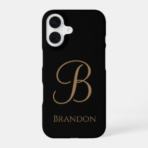 Black Gold Personalised Name and Monogram iPhone 16 Case