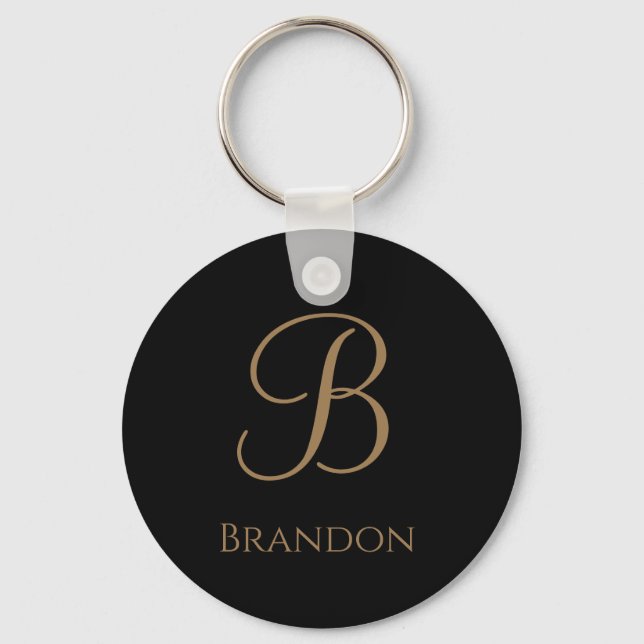 Black Gold Personalised Name and Monogram Key Ring (Front)