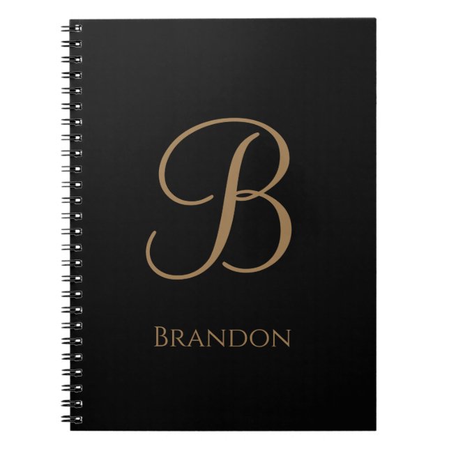 Black Gold Personalised Name and Monogram Notebook (Front)