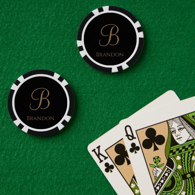 Black Gold Personalised Name and Monogram Poker Chips (Poker Table (Double))