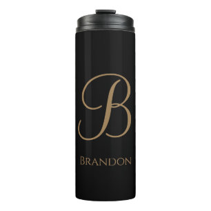 Black Gold Personalised Name and Monogram Thermal Tumbler