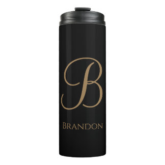 Black Gold Personalised Name and Monogram Thermal Tumbler