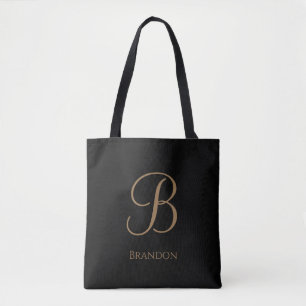 Black Gold Personalised Name and Monogram Tote Bag