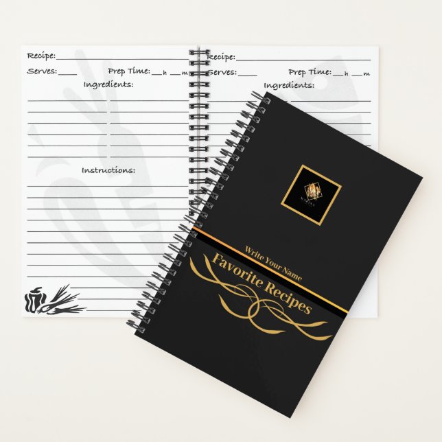 Black Gold Personalised Photo Monogram  Recipes   Notebook (Inside)