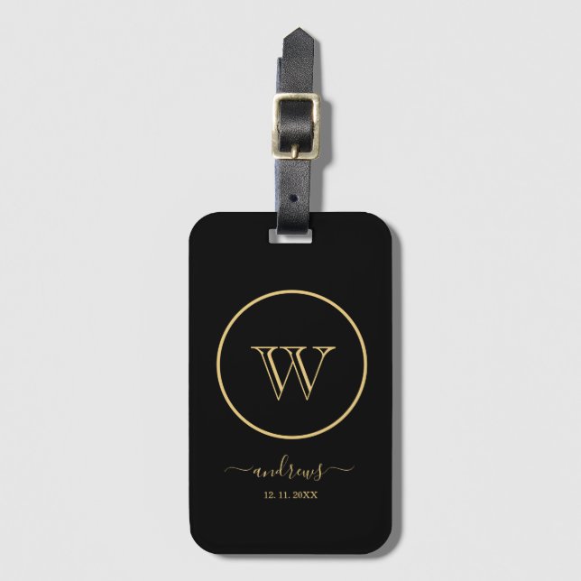 Black Gold Personalised Signature Luggage Tag (Front Vertical)