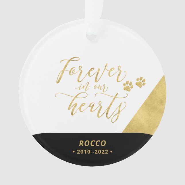 Black & Gold Pet Dog Memorial Photo Ornament (Front)
