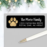 Black Gold Pet Lover Paw Print Return Address<br><div class="desc">Holiday address labels feature a faux gold foil pet paw print with modern white return address and black background. The background color can be customized to coordinate with your mailing.</div>