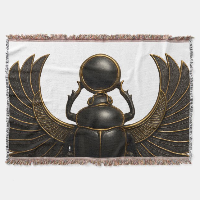 Black & Gold Pharaonic Beetle Throw Blanket (Front)