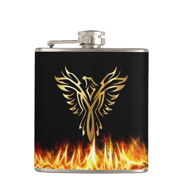 Black Gold Phoenix Flames 6 oz. Hip Flask (Front)