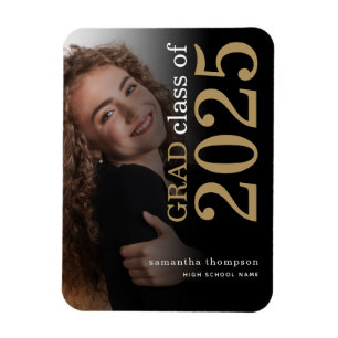 Black Gold Photo 2023 Graduation Announcement Magnet