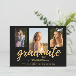 Black Gold Photo 2023 Graduation Party  Invitation