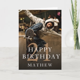 Black & Gold & Photo 21st Birthday Card