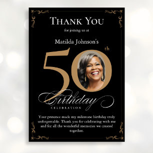 Black Gold Photo 50th Birthday Thank You Card