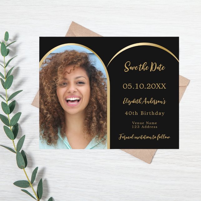 Black gold photo arch Birthday Save the Date Flyer (Creator Uploaded)