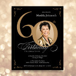 Black Gold Photo Budget 60th Birthday Invitation<br><div class="desc">Black Gold Photo Budget 60th Birthday Invitation. And elegantly designed special birthday celebration invitation,  featuring a custom photo of birthday person and script calligraphy with vintage flourish elements. Simple enough to fit a variety of themes and colours!
Need help? Simply contact me!</div>