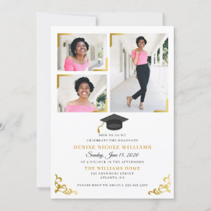 Black & Gold Photo Card Graduation Party