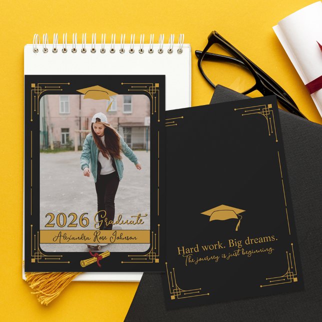 Black Gold Photo Class 2026 Graduate Announcement (Black Gold Photo Graduation Announcement Card | Class of 2026 High School Graduate Custom Name.)