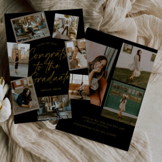 Black & Gold Photo Collage Graduation Announcement