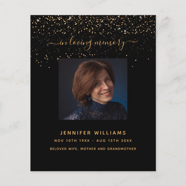 Black gold photo elegant funeral program (Front)