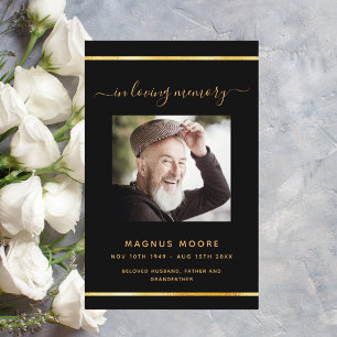 Black gold photo elegant funeral program
