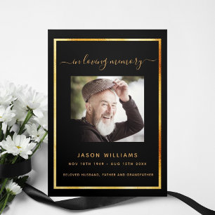 Black gold photo elegant tri-fold funeral program announcement