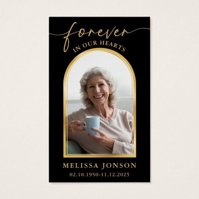 Black Gold Photo Funeral Memorial Prayer Card (Front)