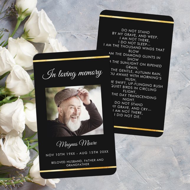 Black gold photo funeral prayer card (Creator Uploaded)