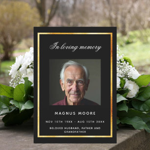 Black gold photo funeral program card