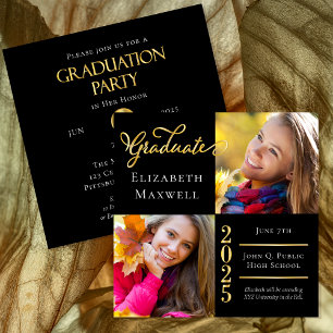 Black   Gold Photo Graduation Announcement   Party