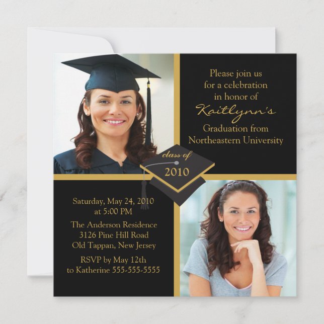 Black & Gold Photo Graduation Invitation (Front)