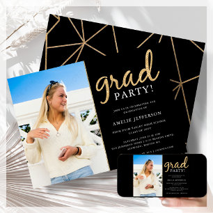 Black & Gold Photo Graduation Invitation