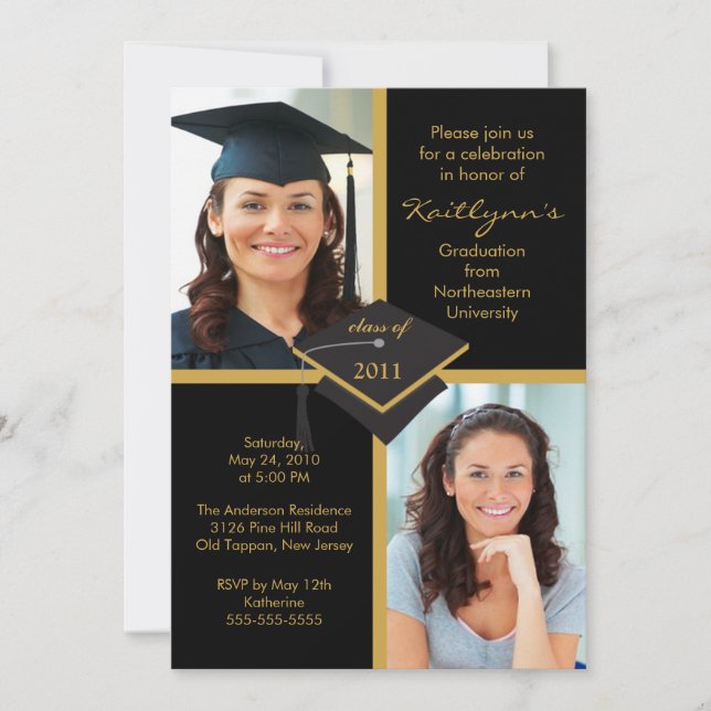 Black & Gold Photo Graduation Invitation (Front)