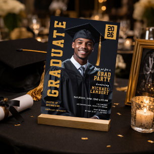 Black Gold Photo Graduation Invite