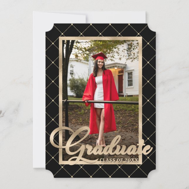 Black Gold Photo Graduation Party Invitation (Front)