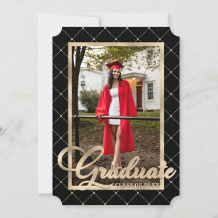 Black Gold Photo Graduation Party Invitation