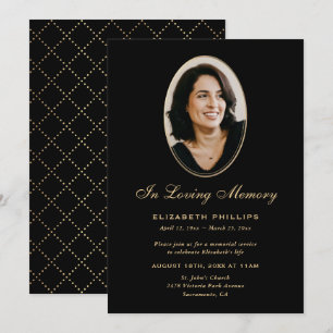 Black Gold Photo Memorial In Loving Memory Invitation