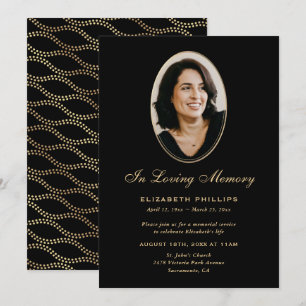 Black Gold Photo Memorial In Loving Memory Invitation