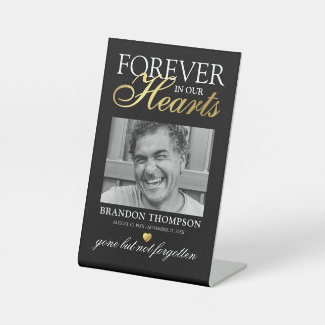 Black Gold Photo Memorial Pedestal Sign (Front)