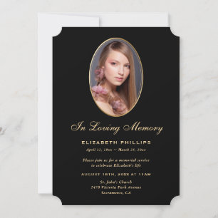 Black Gold Photo Memorial Service In Loving Memory Invitation