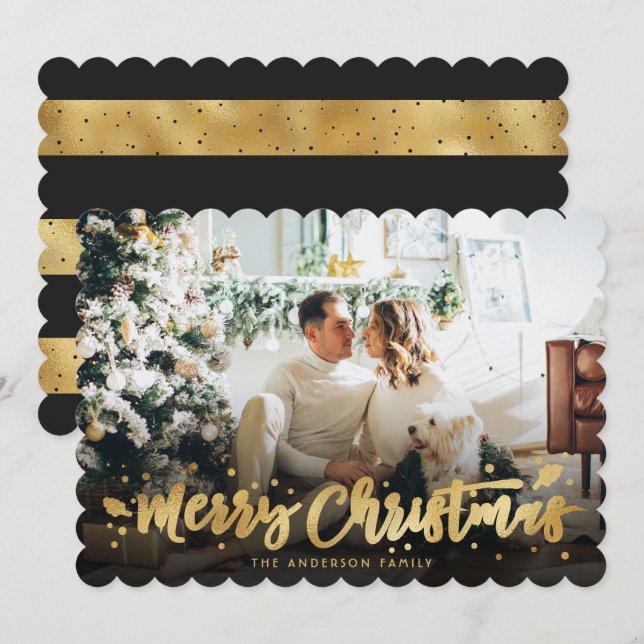Black Gold Photo Merry Christmas Card (Front/Back)