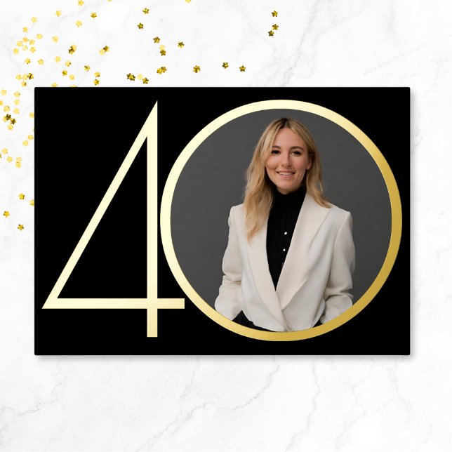 Black Gold Photo Minimalist 40th Birthday Party (Mockup View)
