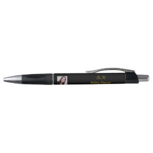 Black gold photo monogram Initial script name pen