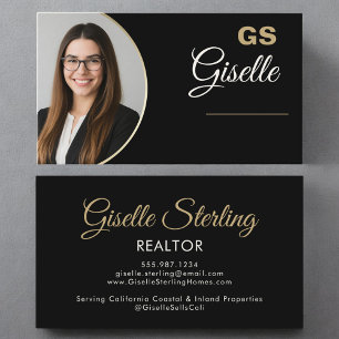 Black Gold Photo Monogram Luxury Realtor Business Card