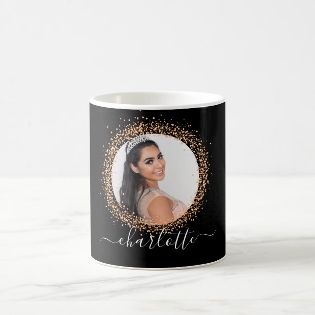 Black gold photo name script glamourous coffee mug (Center)