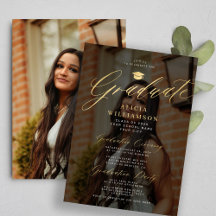 Black gold photo overlay elegant script graduation